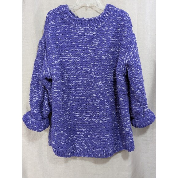 H&M Hand Knit Sweater Oversized M/L Purple White Boho Coastal Comfy & Cozy - Picture 11 of 16